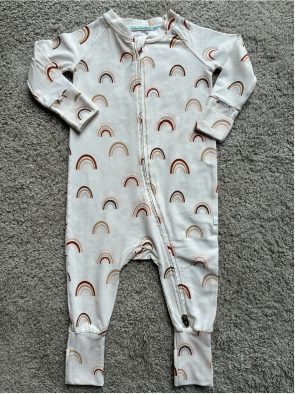 Loulou Lollipop Baby Footie Pajamas 9-12 Months Neutra Beige Brown Rainbow Print